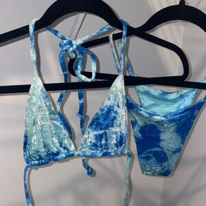 Frankie’s Tie-Dye Blue Triangle Bikini Top and Bottom Set